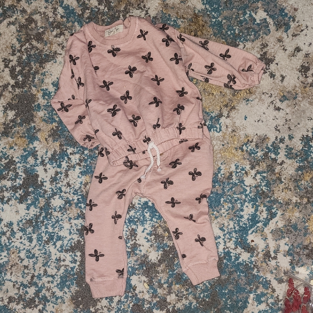 New Jessica Simpson Pink Butterfly Sweatshirt Leggings Set Baby Outfit 18 Momths